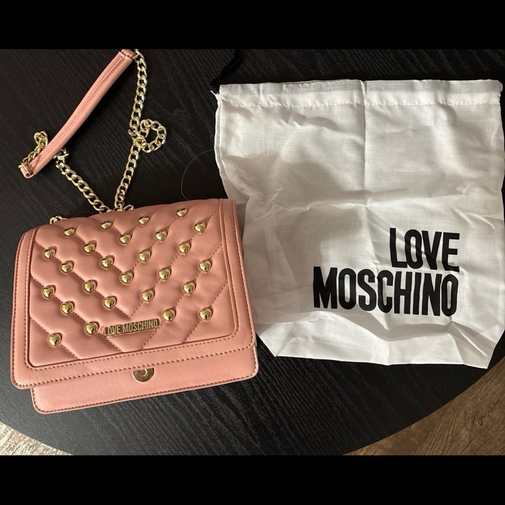 Love Moschino Quilted Studded Pink Chain-Handle Shoulder Bag